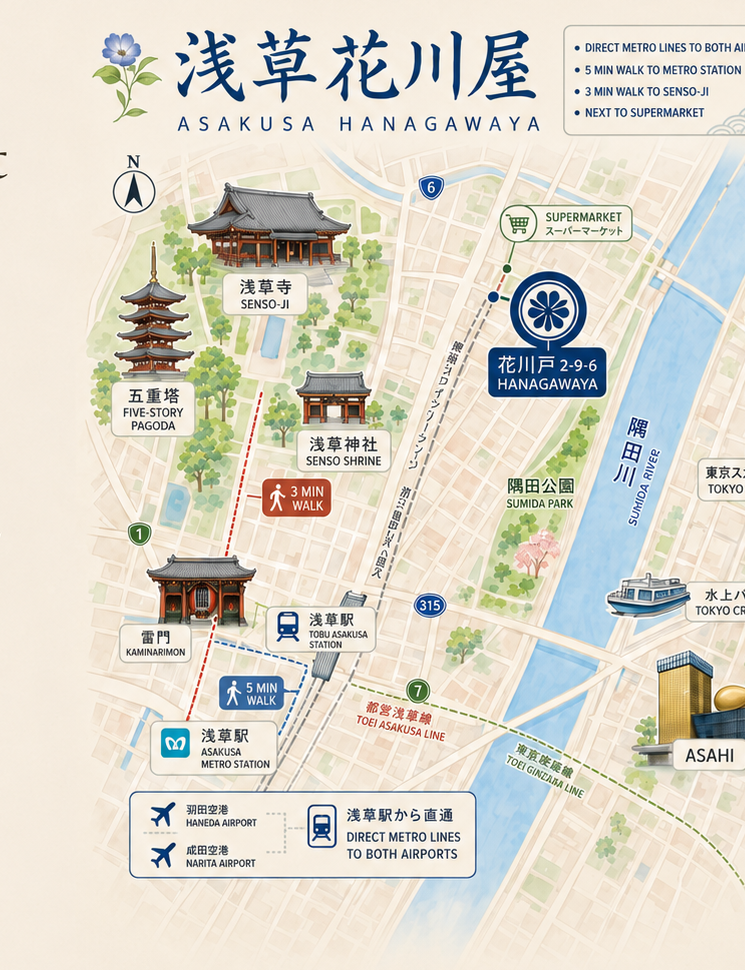 แผนที่แนะนำย่านรอบ Asakusa Hanagawaya